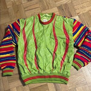 Multicolor Striped Sweater Rare with leather like a Coogi  NOTE brand is Manart